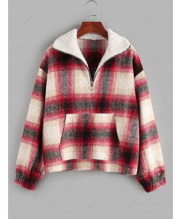 Tartan Half Zip  Drop Shoulder Pullover Jacket