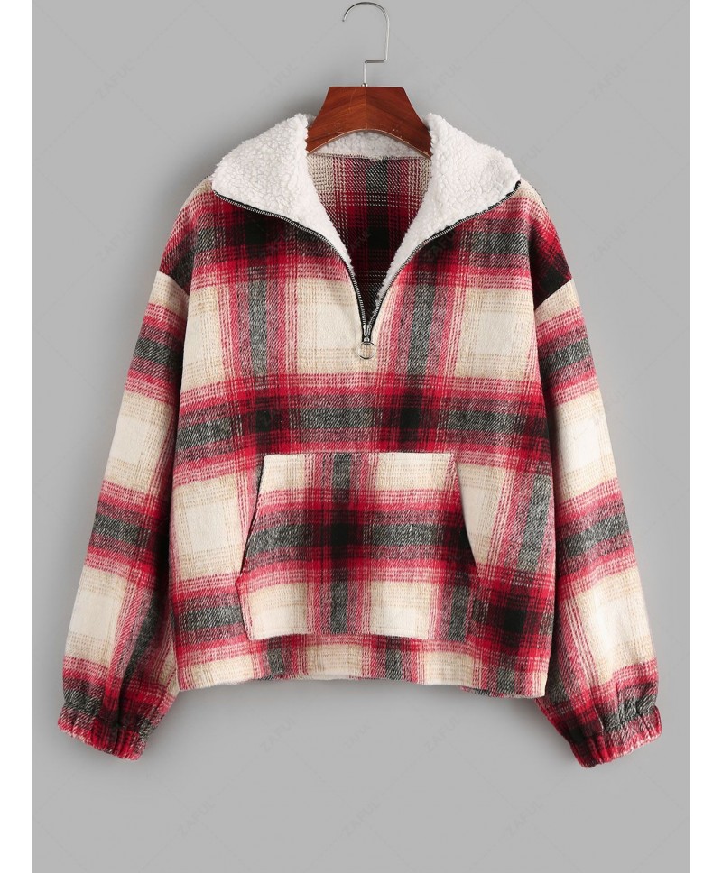 Tartan Half Zip  Drop Shoulder Pullover Jacket