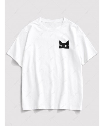 Cartoon Cat Print Basic T-shirt