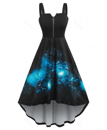 3d Galaxy Print High Low Midi Dress