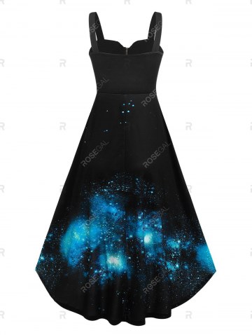 3d Galaxy Print High Low Midi Dress