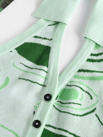 Abstract Jacquard Knitted Halter Crop Tank Top