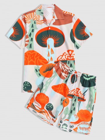 Allover Cartoon Mushroom Shirt And Shorts Set