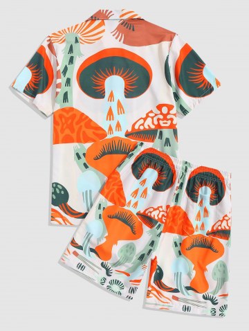 Allover Cartoon Mushroom Shirt And Shorts Set