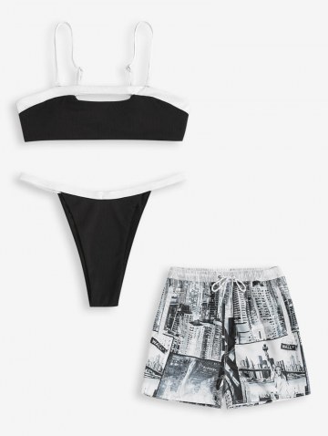 Architecture And Liberty Print Ribbed Couple Swimwear