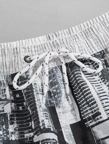 Architecture And Liberty Print Ribbed Couple Swimwear