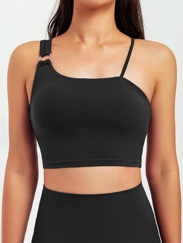 Asymmetrical Straps Solid Color Crop Sports Bra