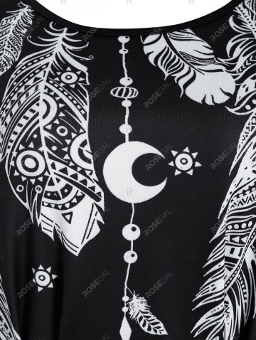 Bohemian Feather Printed Tassel Belt Dress