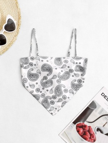 Bohemian Paisley Print Back Knot Satin Bandana Top