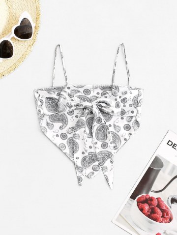 Bohemian Paisley Print Back Knot Satin Bandana Top