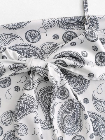 Bohemian Paisley Print Back Knot Satin Bandana Top