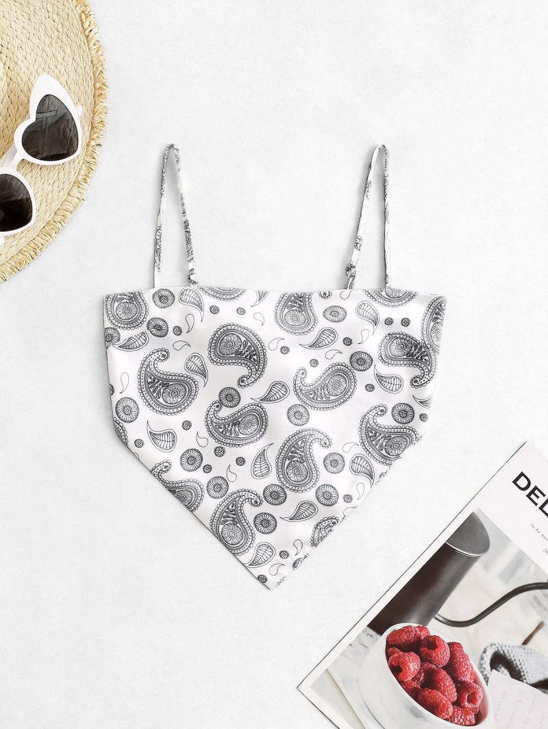 Bohemian Paisley Print Back Knot Satin Bandana Top