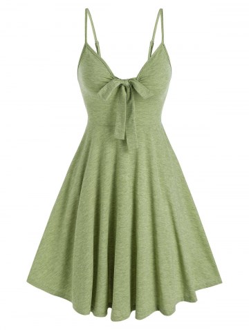Bowknot Solid Flare Slip Dress
