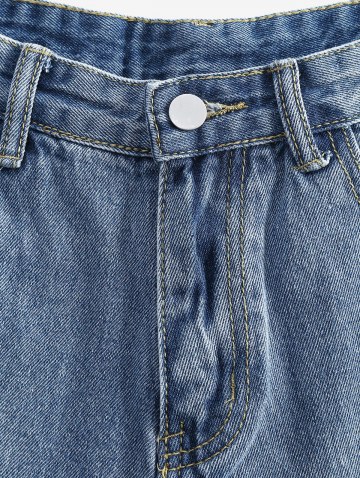 Buckle Straps Frayed Denim Cutoff Shorts