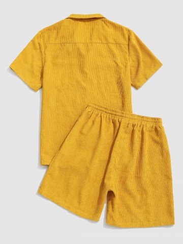 Button Up Pocket Corduroy Shirt And Shorts Set