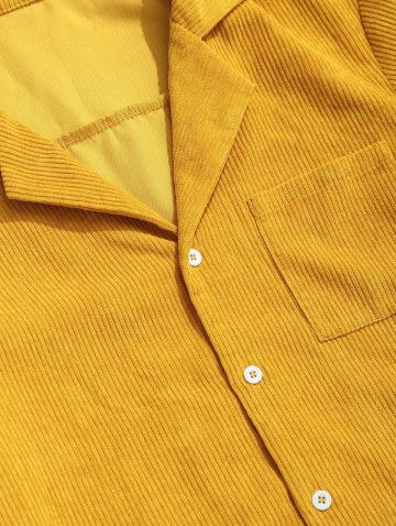 Button Up Pocket Corduroy Shirt And Shorts Set