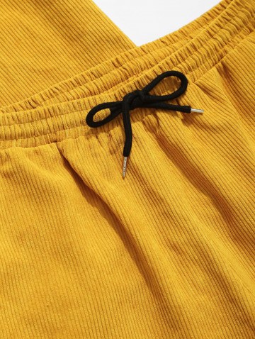 Button Up Pocket Corduroy Shirt And Shorts Set