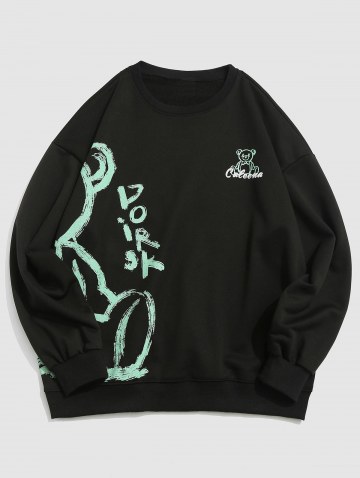 Cartoon Bear Letters Print Graphic Streetwear Sweatshirt