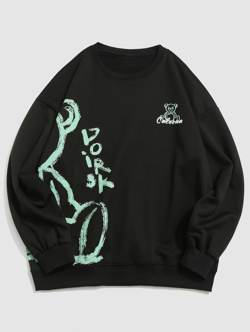 Cartoon Bear Letters Print Graphic Streetwear Sweatshirt