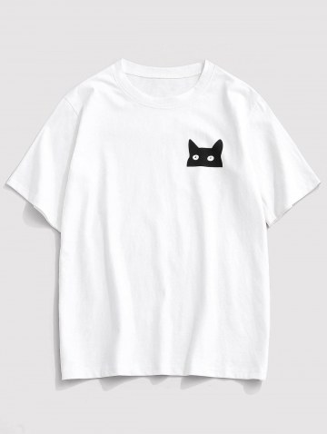 Cartoon Cat Print Basic T-shirt