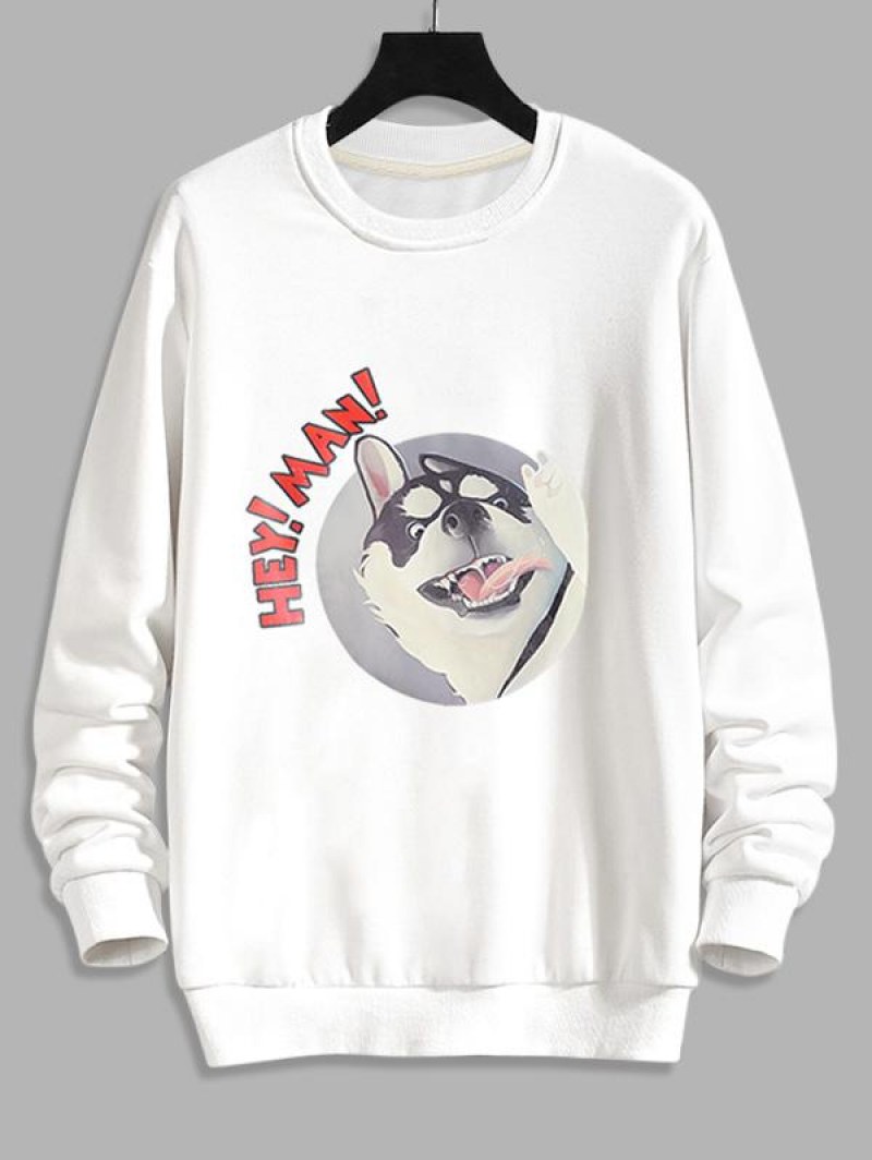 Cartoon Dog Print Rib-knit Trim Sweatshirt