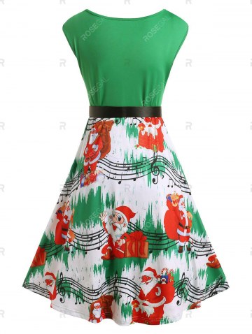 Christams Twist Front Santa Claus Musical Note Print Sleeveless Dress