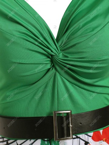 Christams Twist Front Santa Claus Musical Note Print Sleeveless Dress