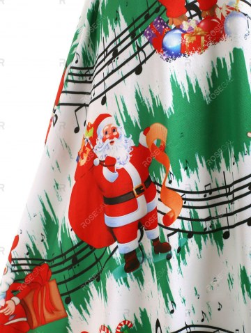 Christams Twist Front Santa Claus Musical Note Print Sleeveless Dress