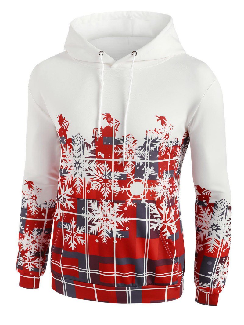 Christmas Snowflake Plaid Print Pullover Hoodie
