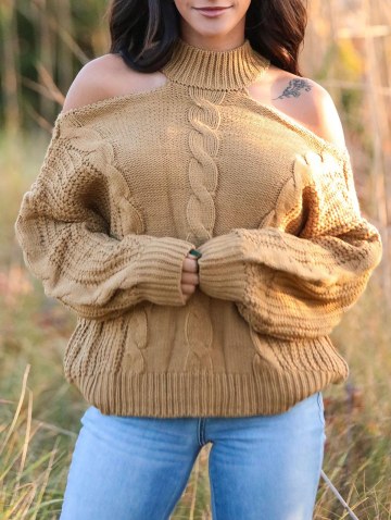 Chunky Cable Knit Cold Shoulder Sweater