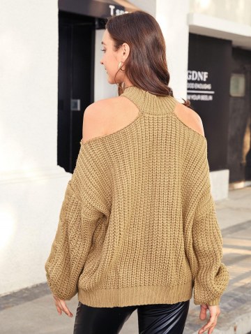 Chunky Cable Knit Cold Shoulder Sweater