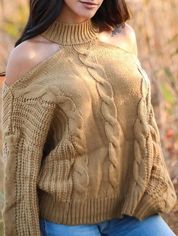 Chunky Cable Knit Cold Shoulder Sweater