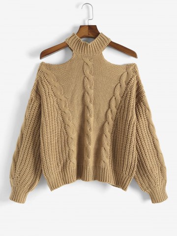 Chunky Cable Knit Cold Shoulder Sweater