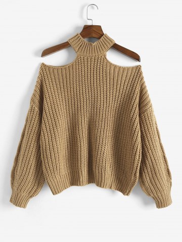 Chunky Cable Knit Cold Shoulder Sweater