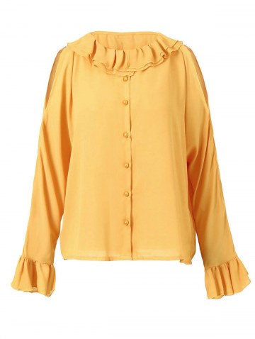 Cold Shoulder Button Up Flounced Blouse