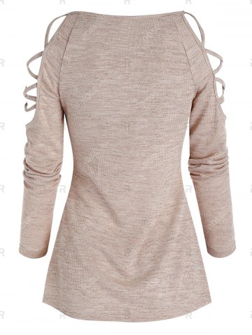 Cold Shoulder Criss-cross Heathered Ribbed T-shirt