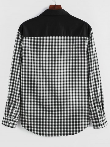 Color Blocking Plaid Print Long Sleeve Double Pockets Shirt
