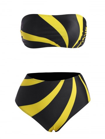 Colorblock Strapless Back Tie High Waist Bikini Swimwear