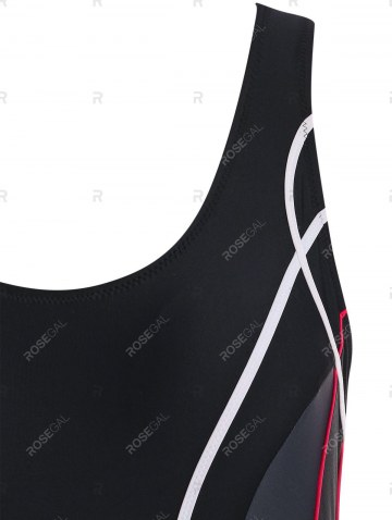 Contrast Piping Colorblock Racerback One-piece Swimsuit