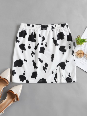 Cow Print Slit Bodycon Skirt