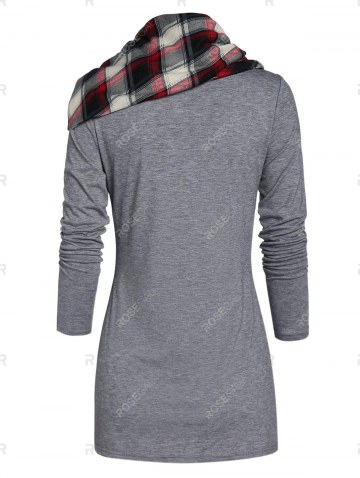 Cowl Neck Plaid Panel Tunic T Shirt