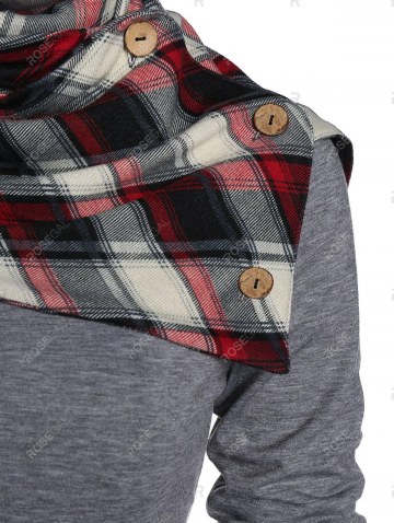 Cowl Neck Plaid Panel Tunic T Shirt