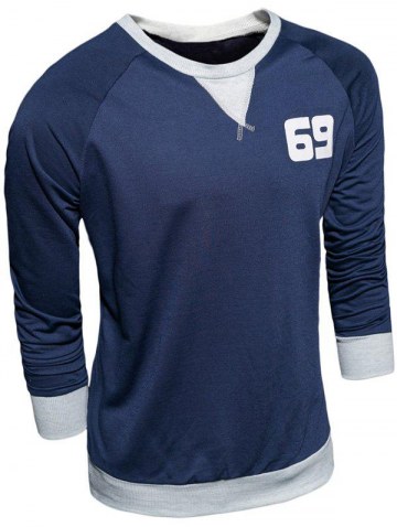 Crew Neck Long Sleeve Number Print Sweatshirt