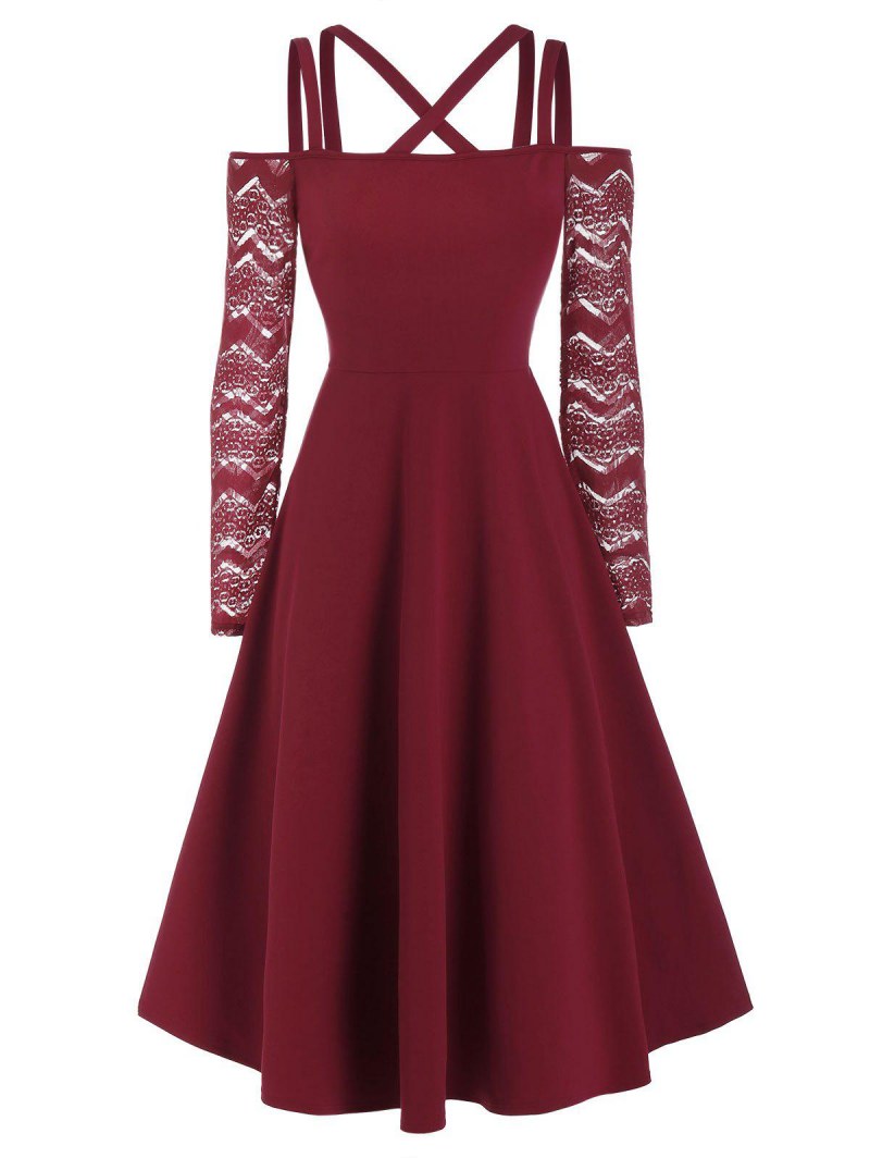 Criss Cross Straps Cold Shoulder Dress