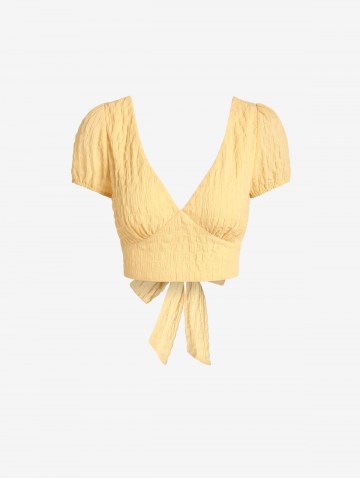 Cropped Textured Puff Sleeve Blouse