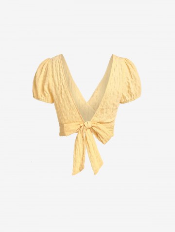 Cropped Textured Puff Sleeve Blouse