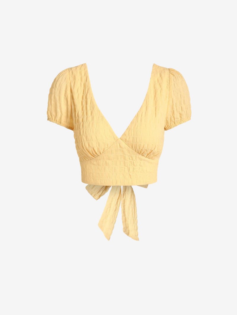 Cropped Textured Puff Sleeve Blouse