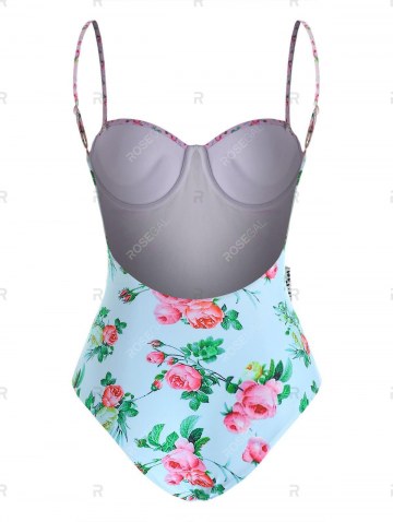 Dalmatian Flower Print Push Up Belted One-piece Swimsuit