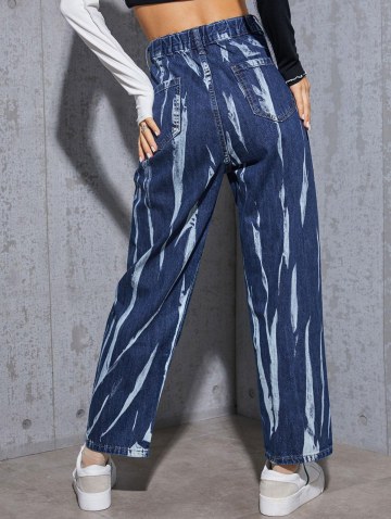 Dark Wash Printed Tapered Jeans