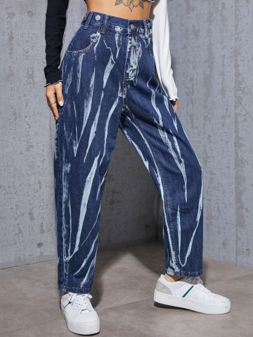 Dark Wash Printed Tapered Jeans